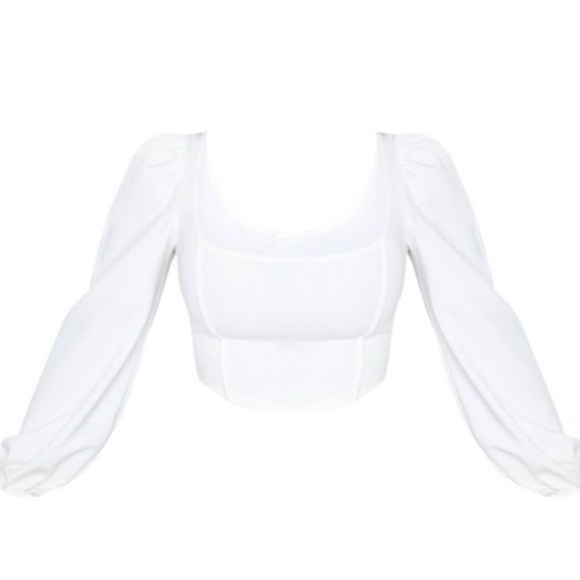 NWT PrettyLittleThing White Binding Balloon Sleeve Crop Top 🤍 Size 6 - Picture 3 of 15